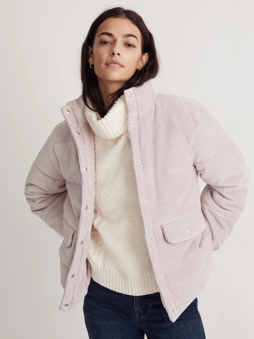 Madewell New Wyman Quilted Corduroy Puffer Jacket Coat Pink Small S - Picture 1 of 6